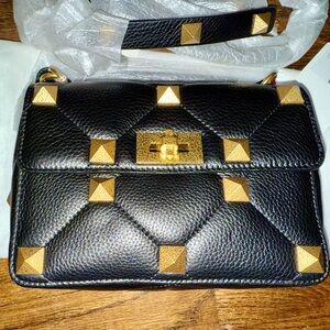 Valentino Roman Stud Black and Gold Bag